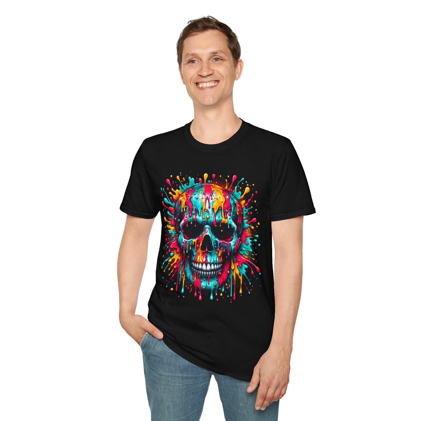 Colorful Drip Skull Unisex T-Shirt - Vibrant Graphic Tee for Art & Music Lovers