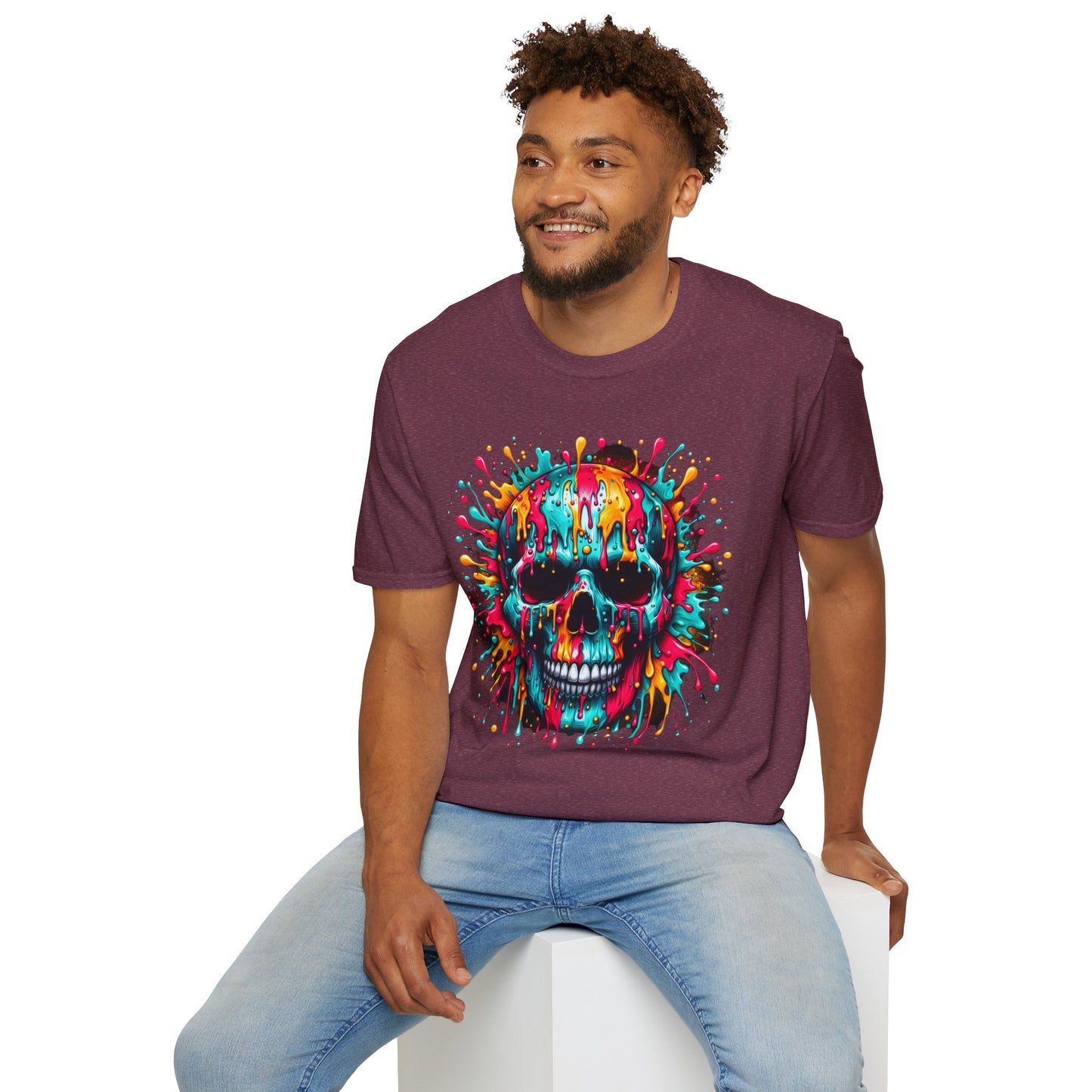 Colorful Drip Skull Unisex T-Shirt - Vibrant Graphic Tee for Art & Music Lovers