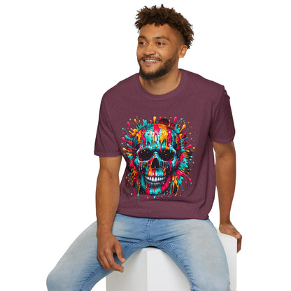 Colorful Drip Skull Unisex T-Shirt - Vibrant Graphic Tee for Art & Music Lovers