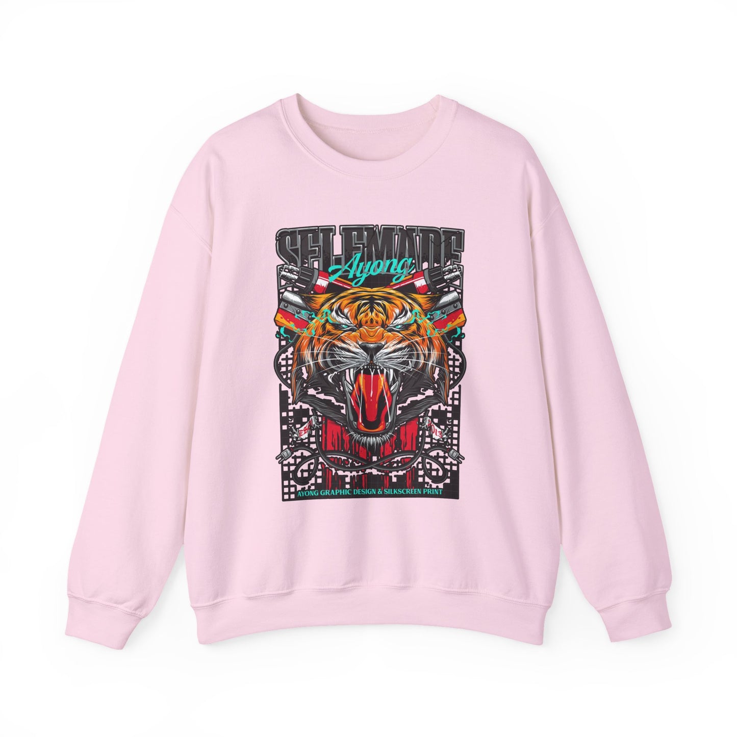 Crewneck Sweatshirt — Bold Roaring Tiger Graphic with 'Ayoung' Ribbon
