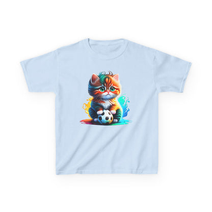 Playful Cat Soccer Kids Heavy Cotton™ Tee - Fun and Colorful T-Shirt for Young Animal Lovers