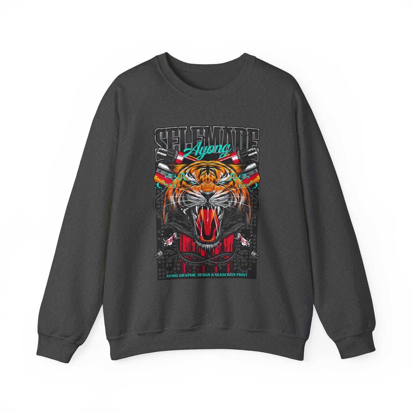 Crewneck Sweatshirt — Bold Roaring Tiger Graphic with 'Ayoung' Ribbon