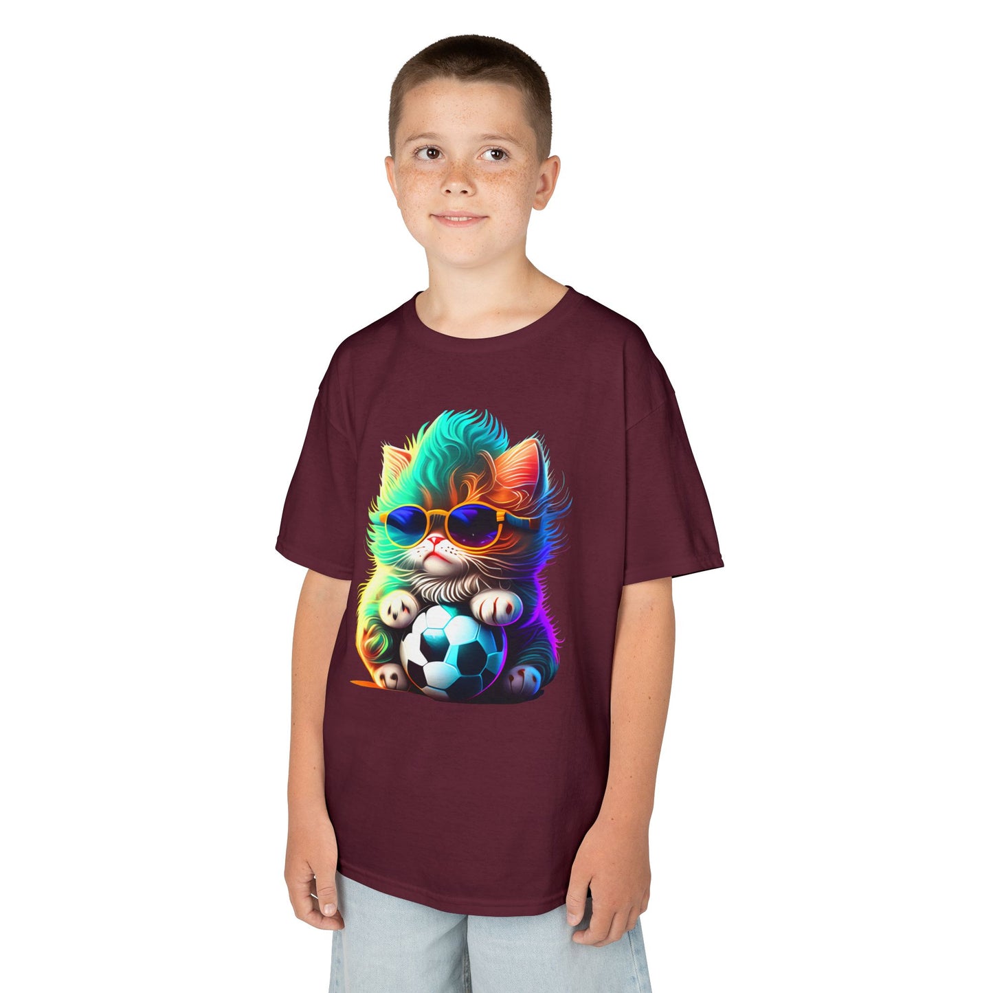 Cool Cat Soccer Kids Tee - Fun Heavy Cotton T-Shirt for Young Sports Fans