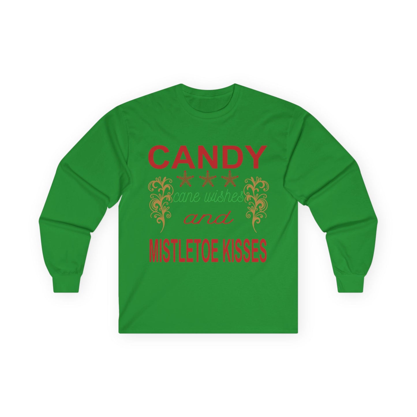 Candy Wishes & Mistletoe Kisses Long Sleeve Tee, Festive Apparel, Holiday Gift, Christmas Shirt, Unisex Tee, Winter Wear
