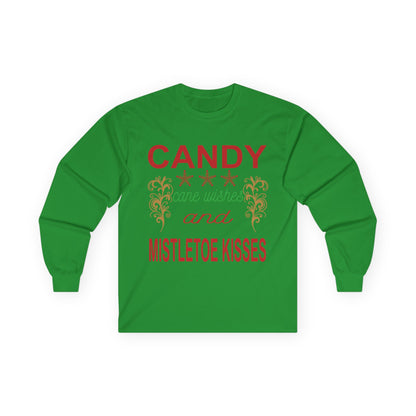 Candy Wishes & Mistletoe Kisses Long Sleeve Tee, Festive Apparel, Holiday Gift, Christmas Shirt, Unisex Tee, Winter Wear