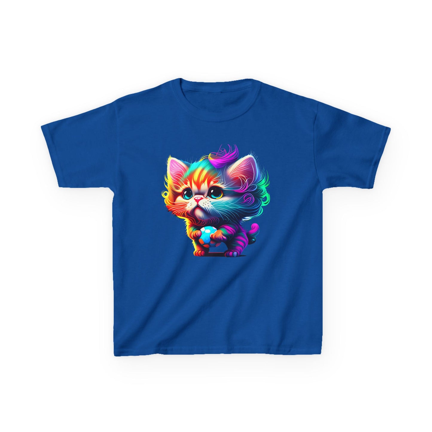 Colorful Cartoon Cat Kids Heavy Cotton Tee - Fun & Playful Design