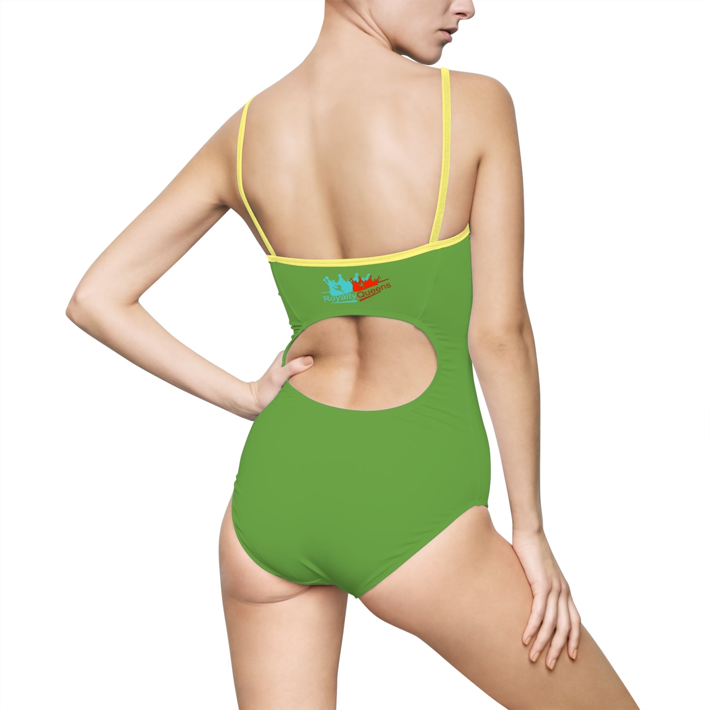 Royalty Queens One-Piece Swimsuit, Fun Summer Swimwear, Beach Getaway Essential, Pool Party Look, Vibrant Green Swim Suit