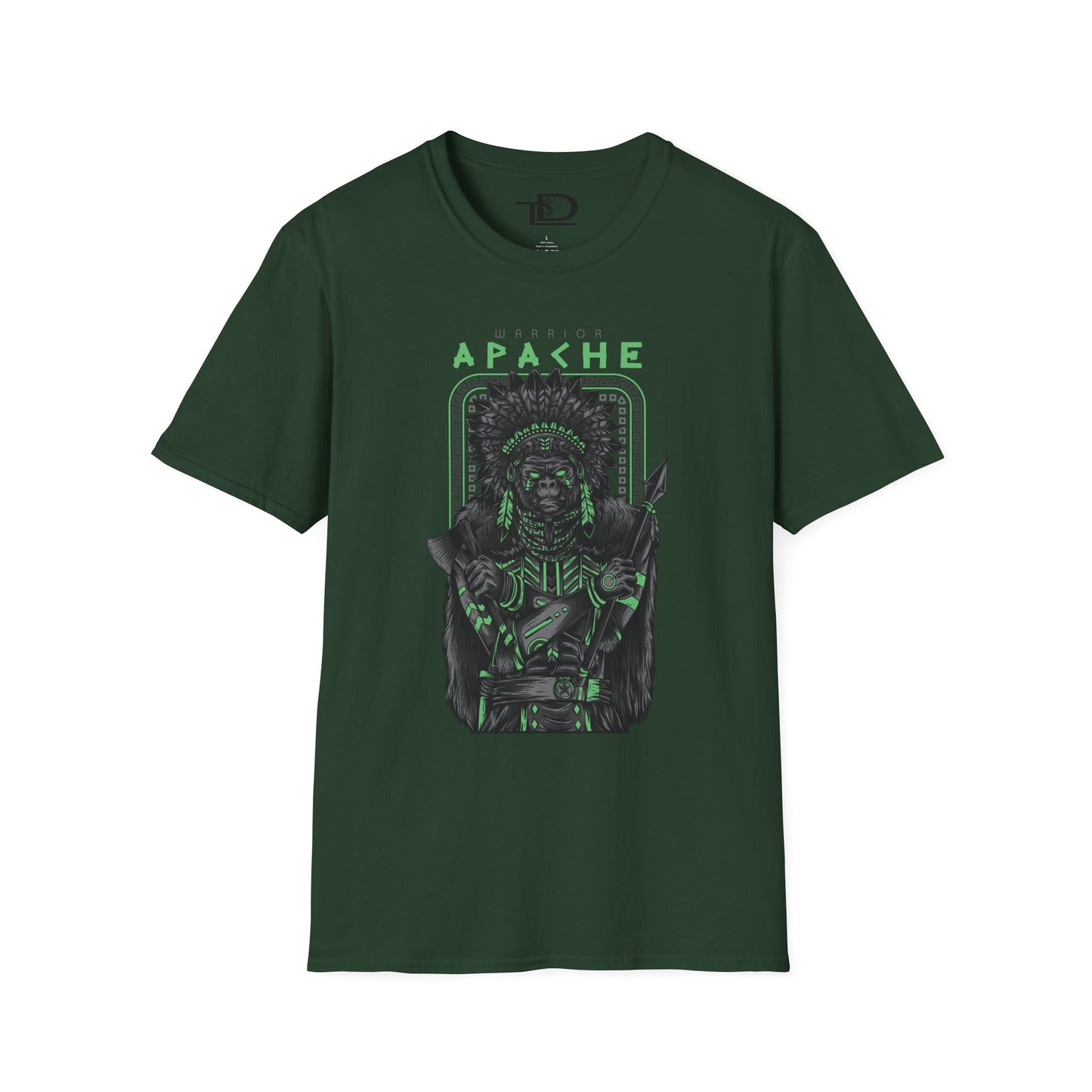 Apache Warrior Graphic T-Shirt, Softstyle Tee, Unisex Casual Wear, Festival Apparel, Heritage Tribute Shirt