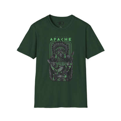 Apache Warrior Graphic T-Shirt, Softstyle Tee, Unisex Casual Wear, Festival Apparel, Heritage Tribute Shirt