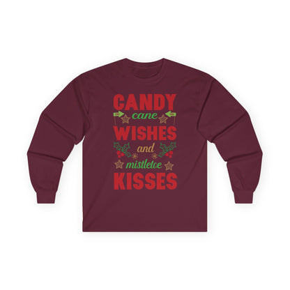 Candy Cane Wishes Long Sleeve Tee, Christmas Shirt, Holiday Gift, Mistletoe Apparel, Winter Fashion, Family Gathering Outfit
