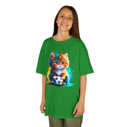 Playful Cat Soccer Kids Heavy Cotton™ Tee - Fun and Colorful T-Shirt for Young Animal Lovers