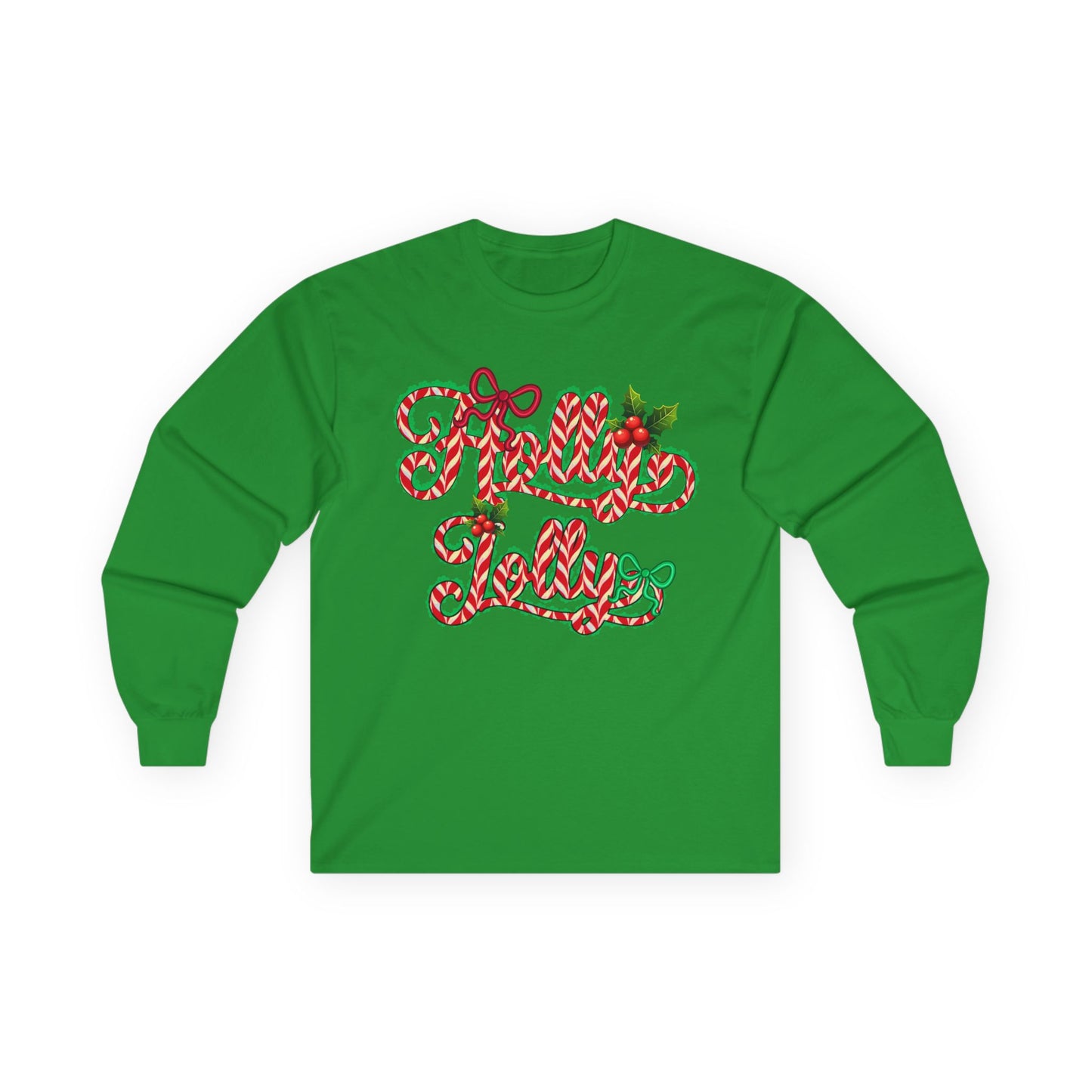 Long Sleeve Tee — "Merry Xmas" Candy Cane Script Christmas Shirt
