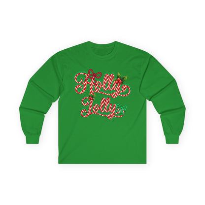 Long Sleeve Tee — "Merry Xmas" Candy Cane Script Christmas Shirt