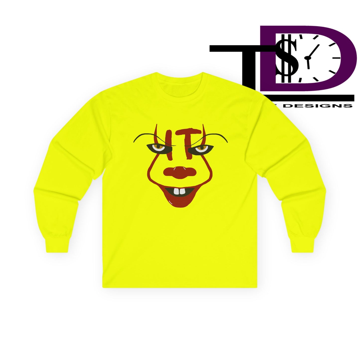 Creepy Clown Long Sleeve Tee, Unisex Halloween Shirt, Funny Costume Top, Fall Celebration Apparel, Spooky Graphic Tee, Horror Fan Gift
