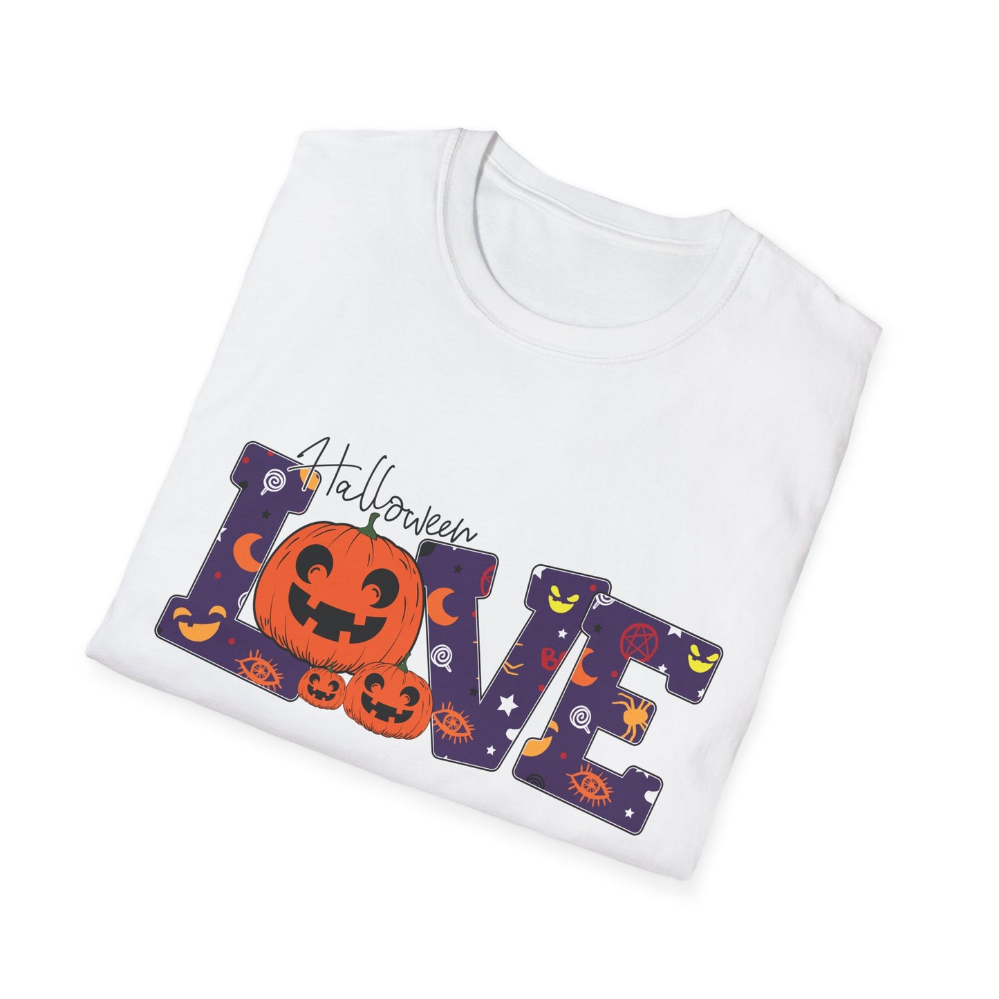 Halloween Love Graphic Tee, Unisex Softstyle T-Shirt for Fall, Halloween Party Shirt, Spooky Season Apparel, Gift for Pumpkin Lover