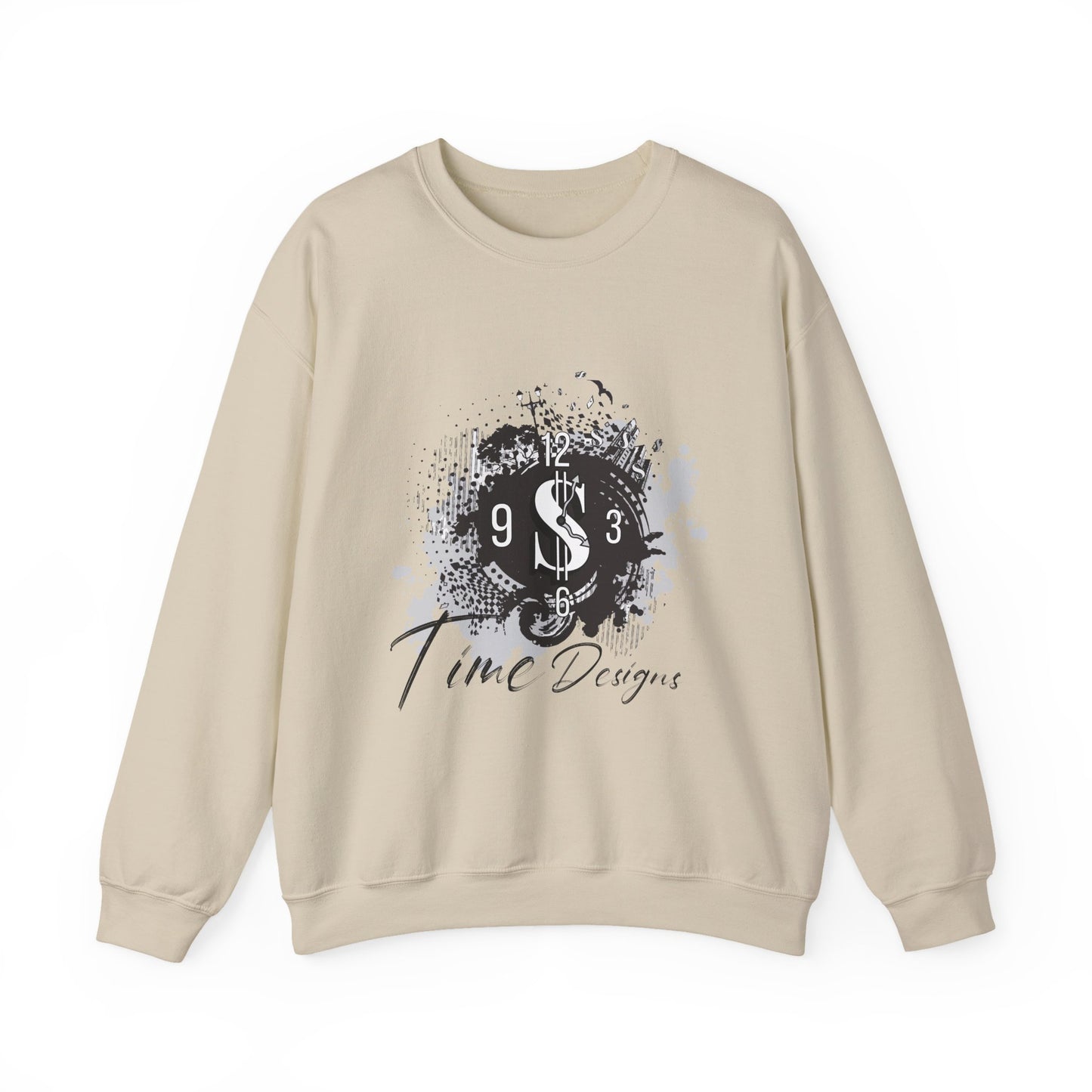 Crewneck Sweatshirt — Grunge Dollar Logo "Time Designs" Graphic