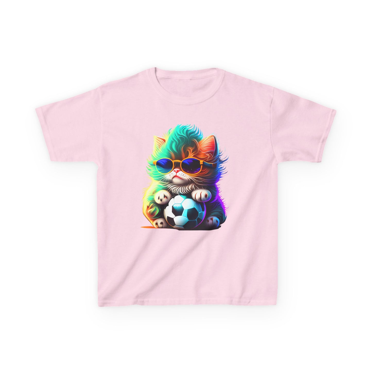 Cool Cat Soccer Kids Tee - Fun Heavy Cotton T-Shirt for Young Sports Fans