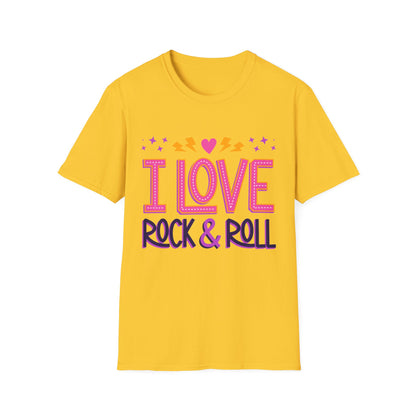 I Love Rock & Roll Unisex Softstyle T-Shirt - Vintage Music Tee, Concert Outfit, Music Lover Gift, Festival Shirt, Casual Everyday Wear