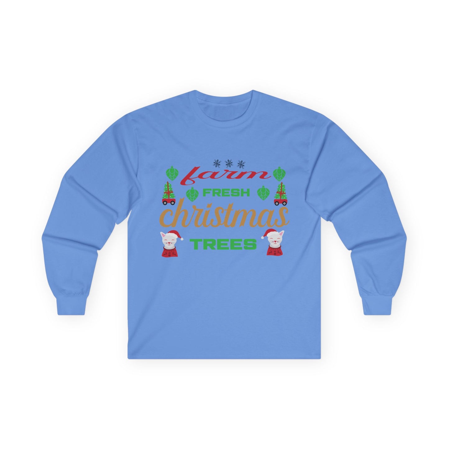 Farm Fresh Christmas Trees Long Sleeve Tee, Holiday Shirt, Xmas Gift, Christmas Apparel, Festive Outfit, Winter Wear