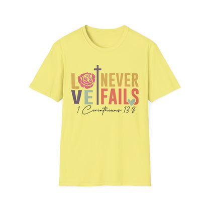 Faith-Inspired Unisex T-Shirt - "Love Never Fails" - Christian Apparel, Gift for Friends, Inspirational Wear, Bible Verse Tee