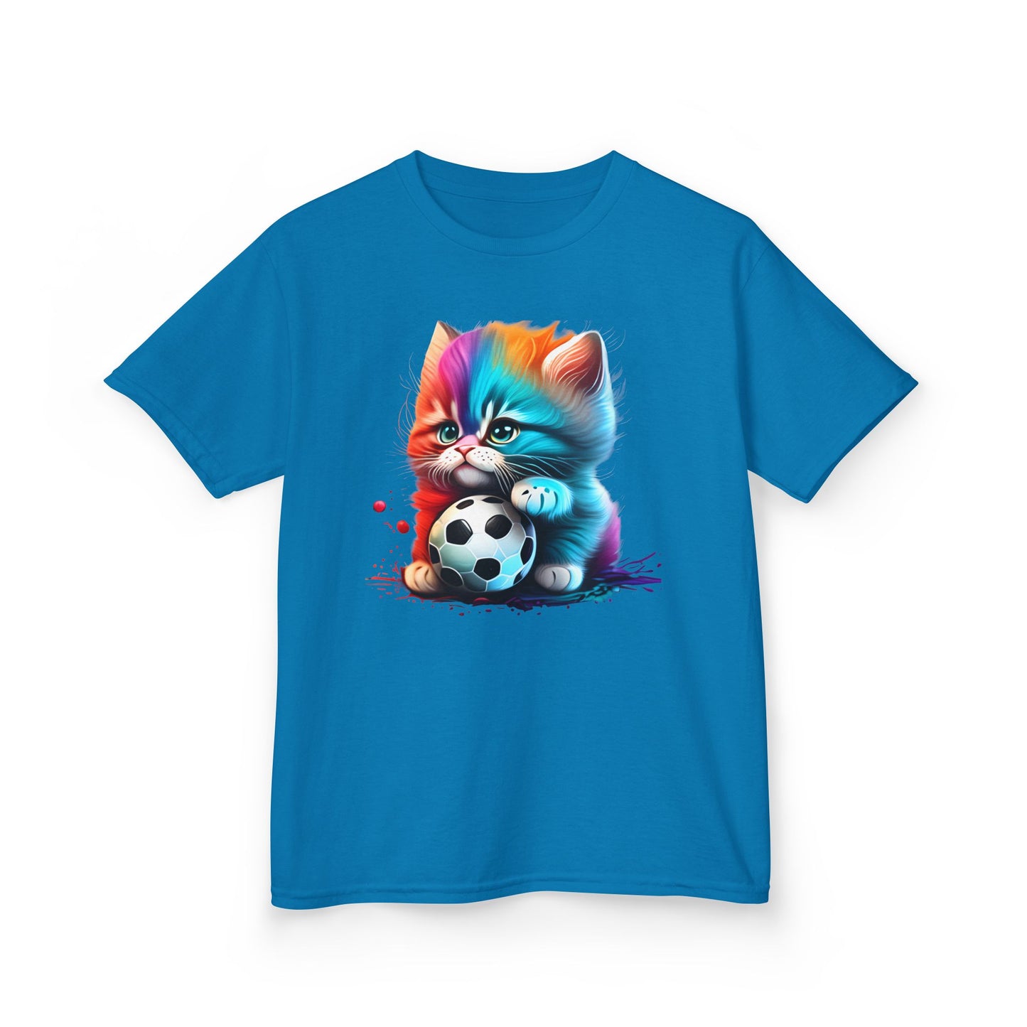 Colorful Cat Soccer Kids Tee - Fun & Playful Design for Young Animal Lovers
