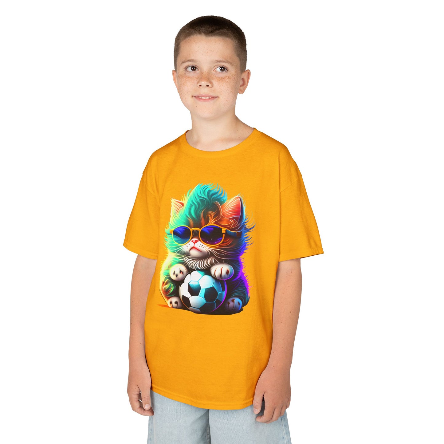 Cool Cat Soccer Kids Tee - Fun Heavy Cotton T-Shirt for Young Sports Fans