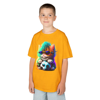 Cool Cat Soccer Kids Tee - Fun Heavy Cotton T-Shirt for Young Sports Fans