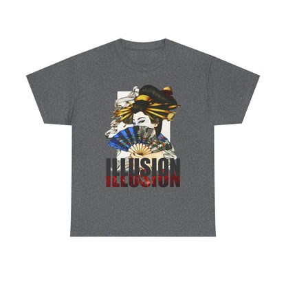 Unisex Heavy Cotton Tee - Illusion Design - Artistic Fan Graphic Tee for Casual Wear