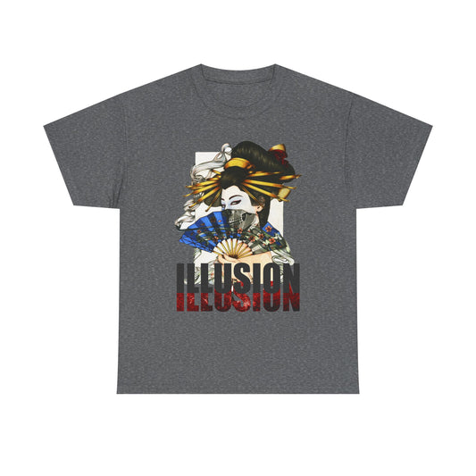 Unisex Heavy Cotton Tee - Illusion Design - Artistic Fan Graphic Tee for Casual Wear