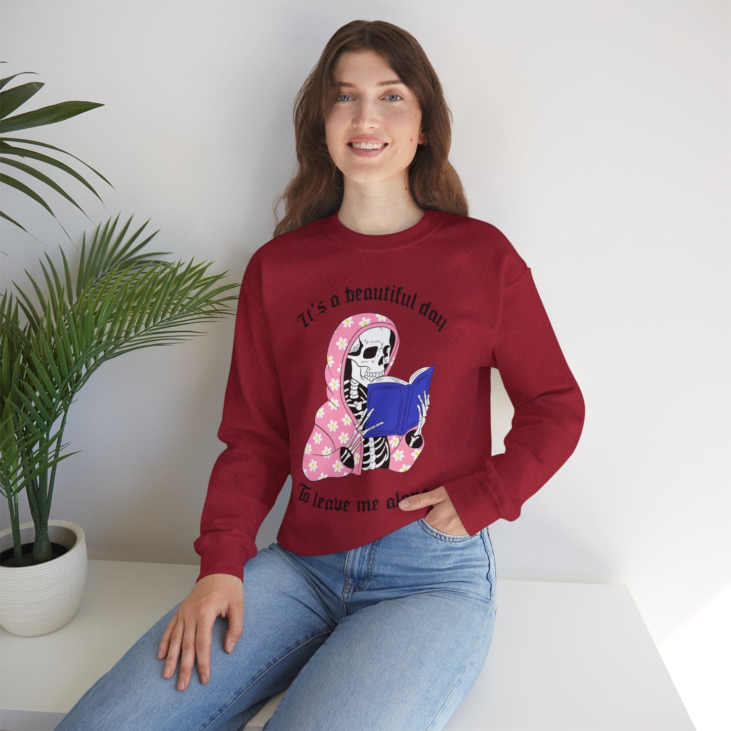 Unisex Heavy Blend™ Crewneck Sweatshirt - "It's a Beautiful Day to Leave Me Alone" Cozy Graphic