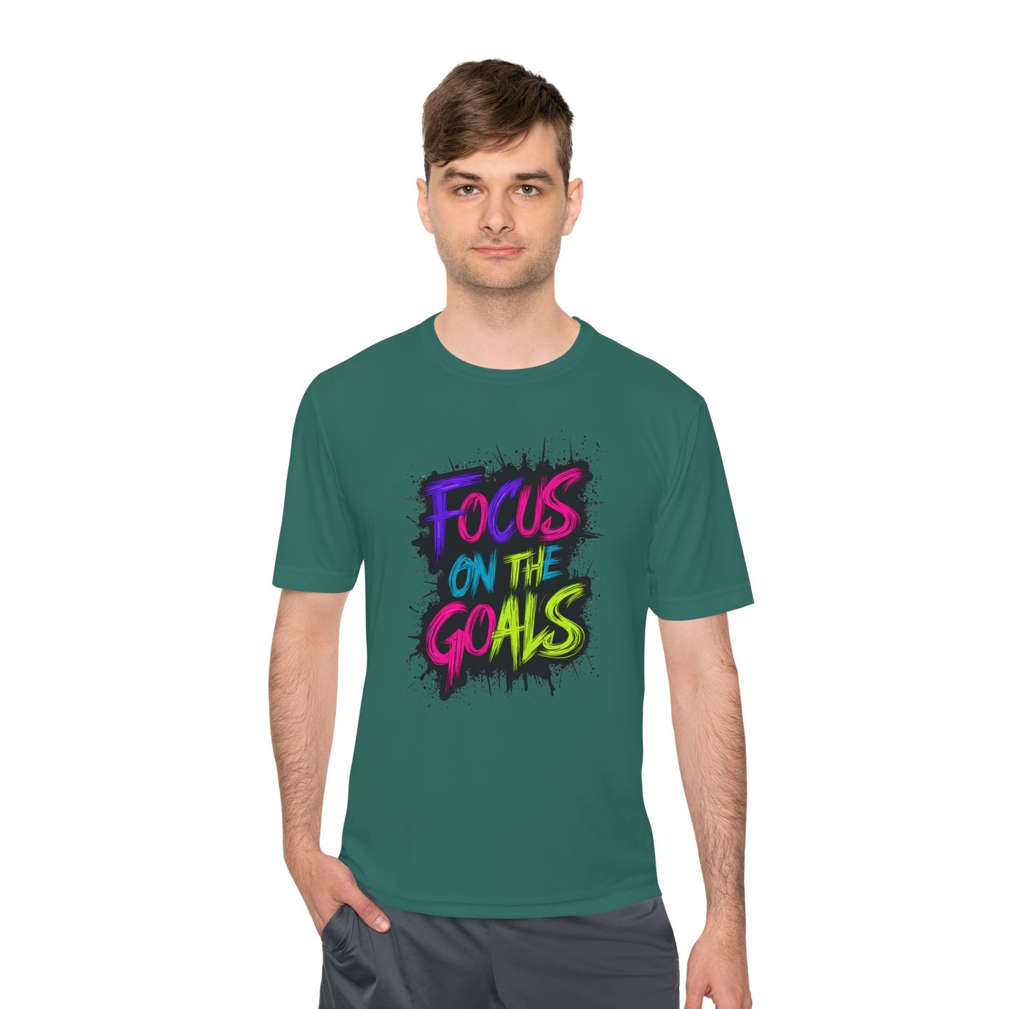 Colorful Motivational Fitness Tee for Active Lifestyle, Gym Shirt, Workout Shirt, Gift for Athletes, Focus on the Goals