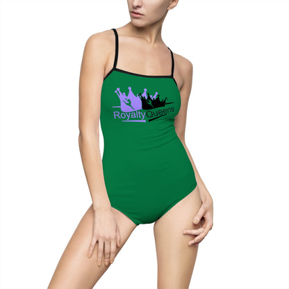 Royalty Queens Women's Swimsuit - Bold Green One-Piece for Beach, Pool Parties, Summer Fun, Vacation, Crown Design