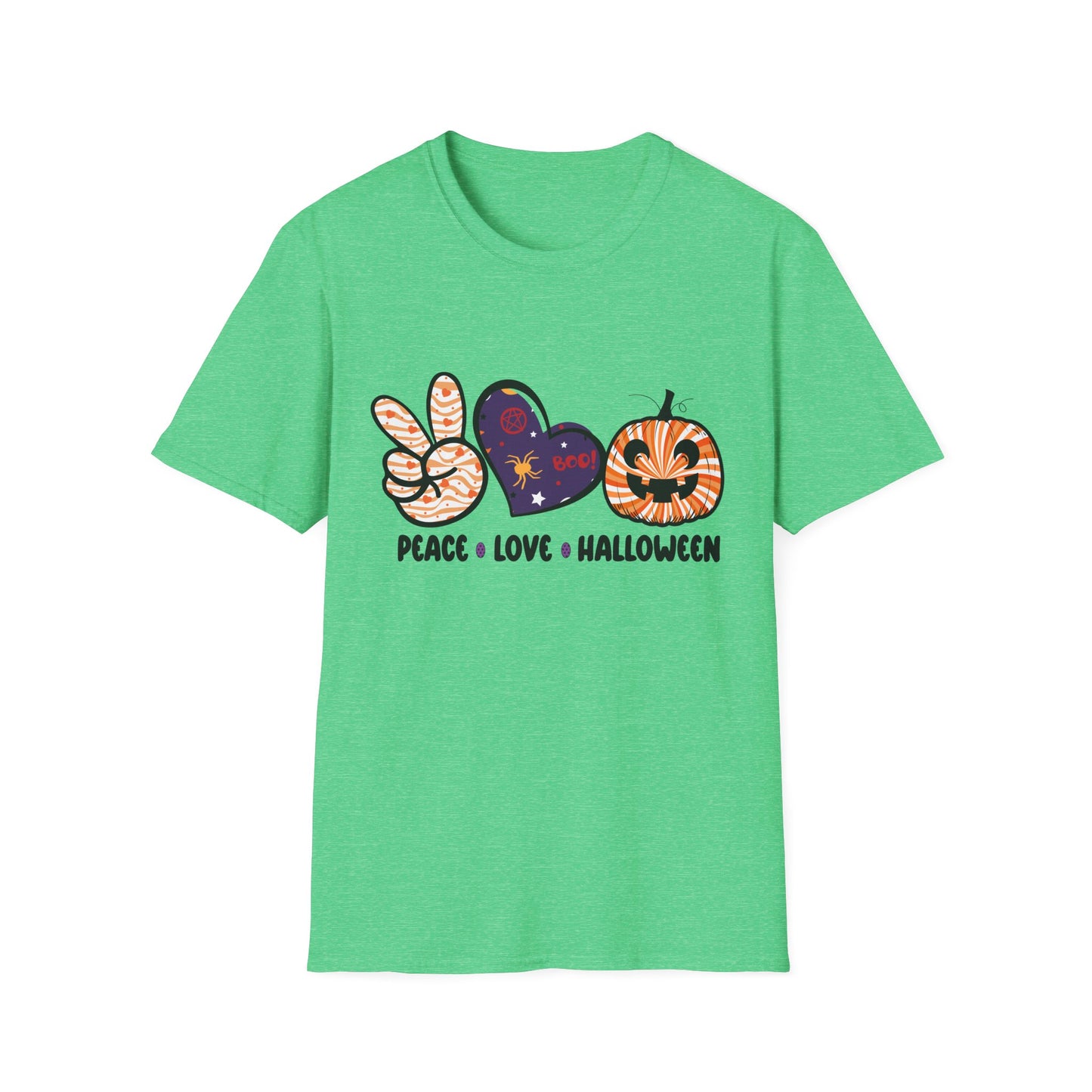 Halloween Peace Love T-Shirt, Unisex Graphic Tee for Fall Celebrations, Cozy Autumn Style, Perfect for Halloween Parties, Gifts