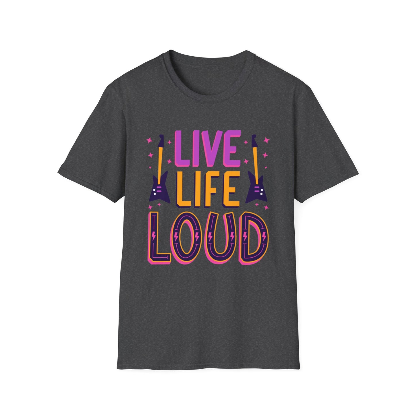 Live Life Loud Unisex Softstyle T-Shirt, Music Lover Gift, Concert Outfit, Rock Band Tee, Birthday Present, Festival Wear