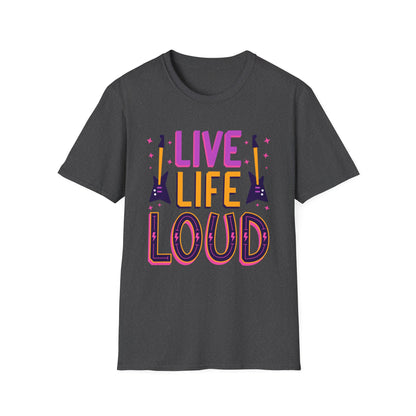 Live Life Loud Unisex Softstyle T-Shirt, Music Lover Gift, Concert Outfit, Rock Band Tee, Birthday Present, Festival Wear