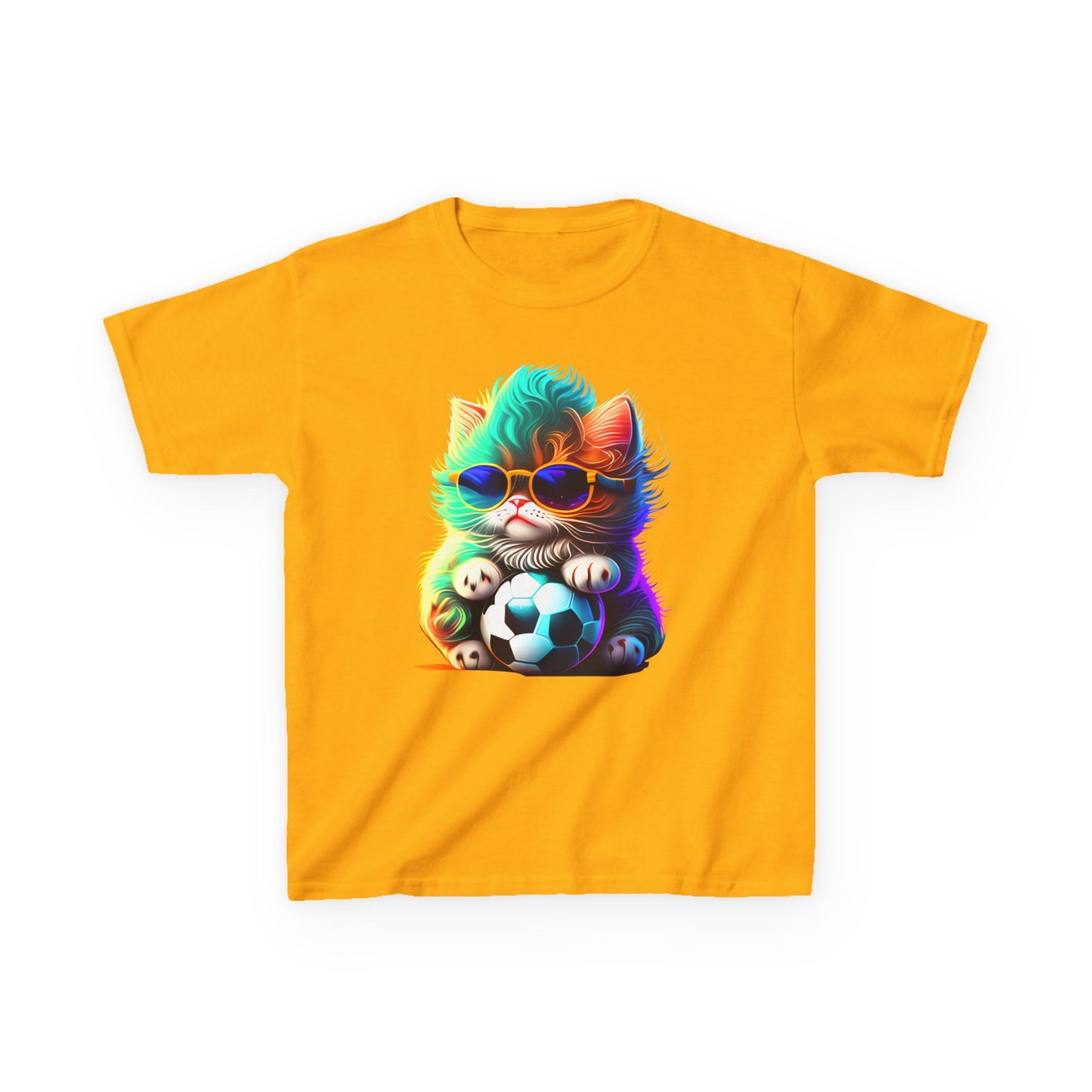 Cool Cat Soccer Kids Tee - Fun Heavy Cotton T-Shirt for Young Sports Fans