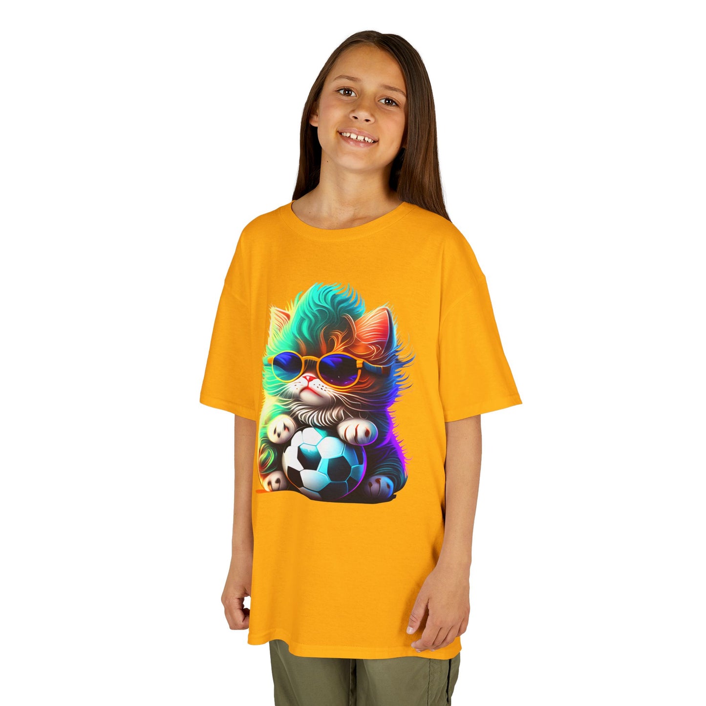 Cool Cat Soccer Kids Tee - Fun Heavy Cotton T-Shirt for Young Sports Fans