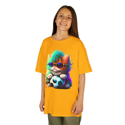 Cool Cat Soccer Kids Tee - Fun Heavy Cotton T-Shirt for Young Sports Fans