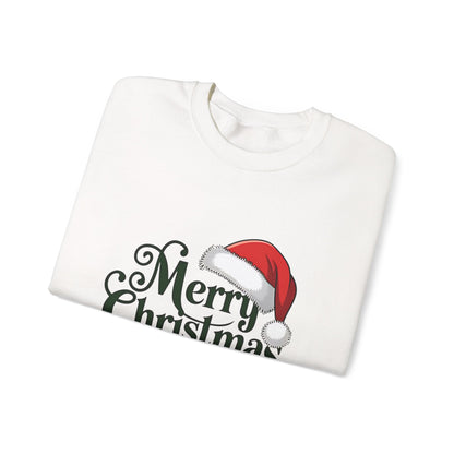 Christmas Crewneck Sweatshirt - "Merry Christmas" Santa Hat & Bells Holiday Sweater
