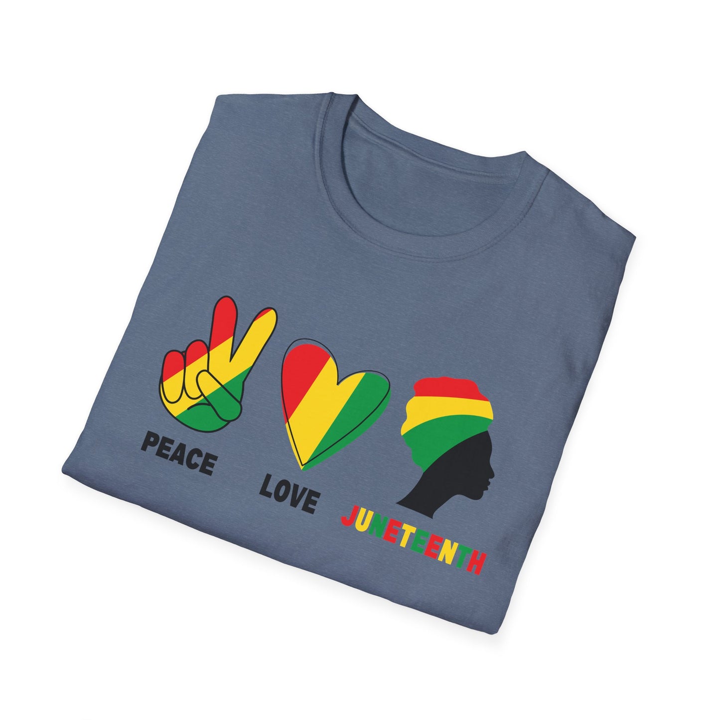 Juneteenth Peace Love Unisex Softstyle T-Shirt, Graphic Tee, Black History Month, Celebration Wear, Gift for Activists