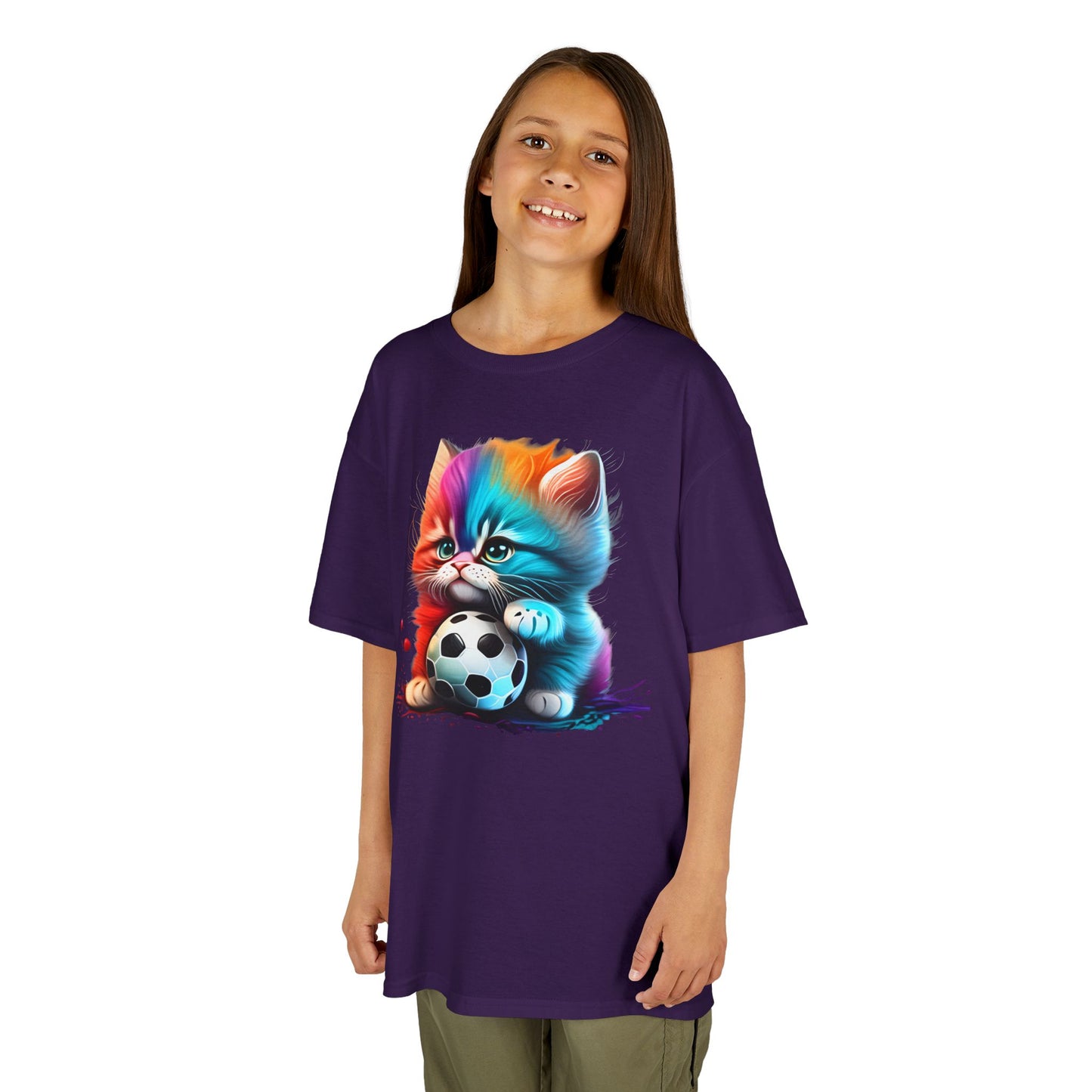 Colorful Cat Soccer Kids Tee - Fun & Playful Design for Young Animal Lovers