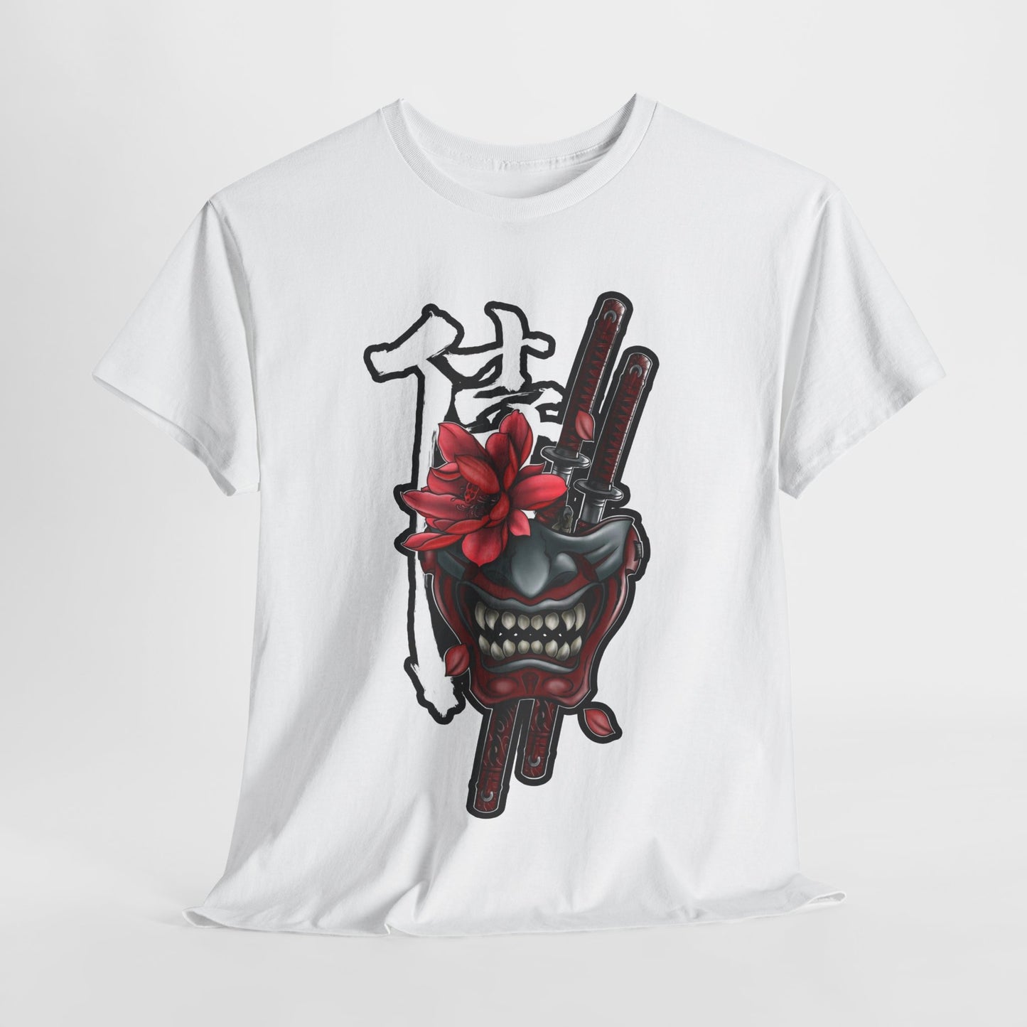 Unisex Heavy Cotton Tee - Floral Samurai Mask Design