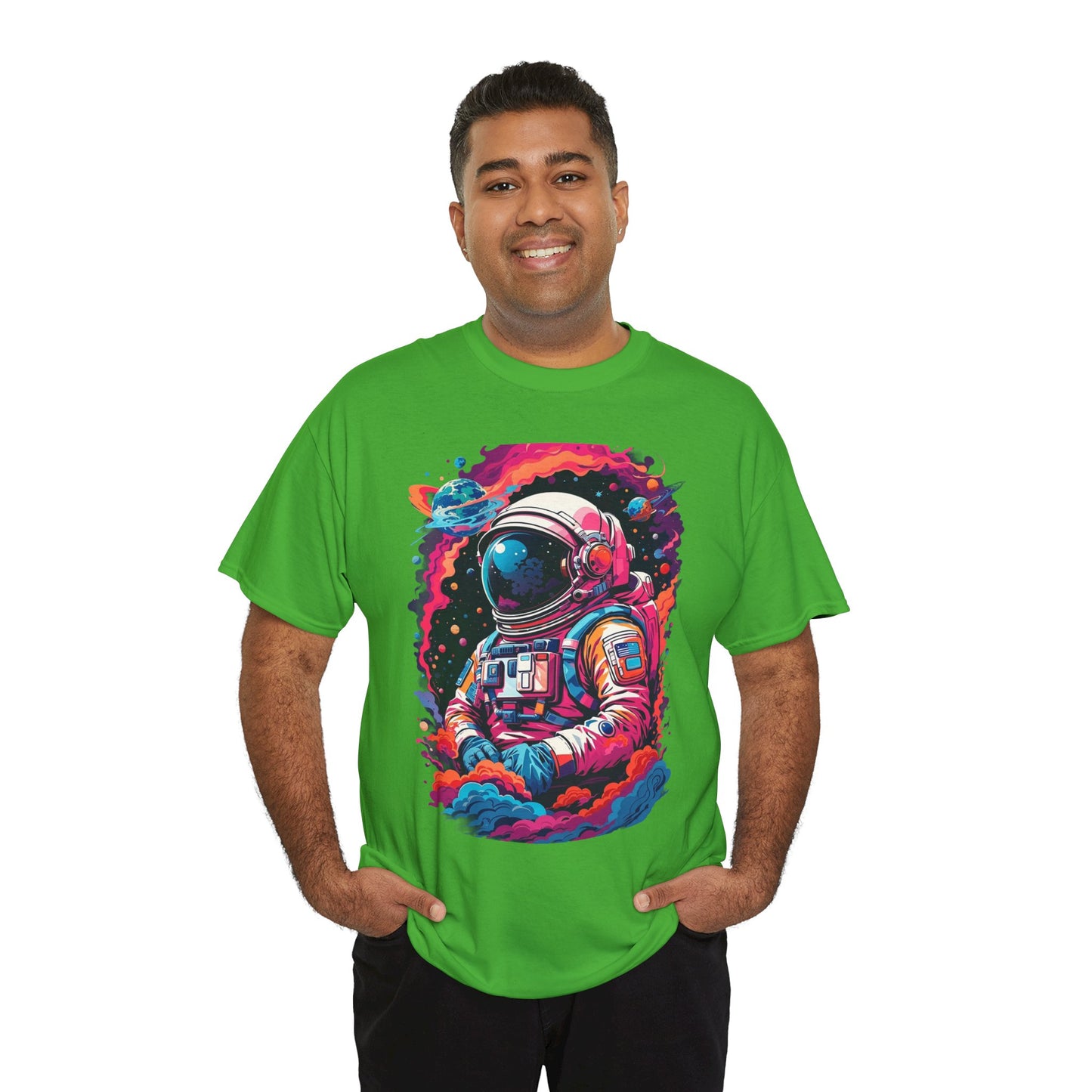Cosmic Astronaut Unisex Heavy Cotton Tee - Galaxy Graphic T-Shirt