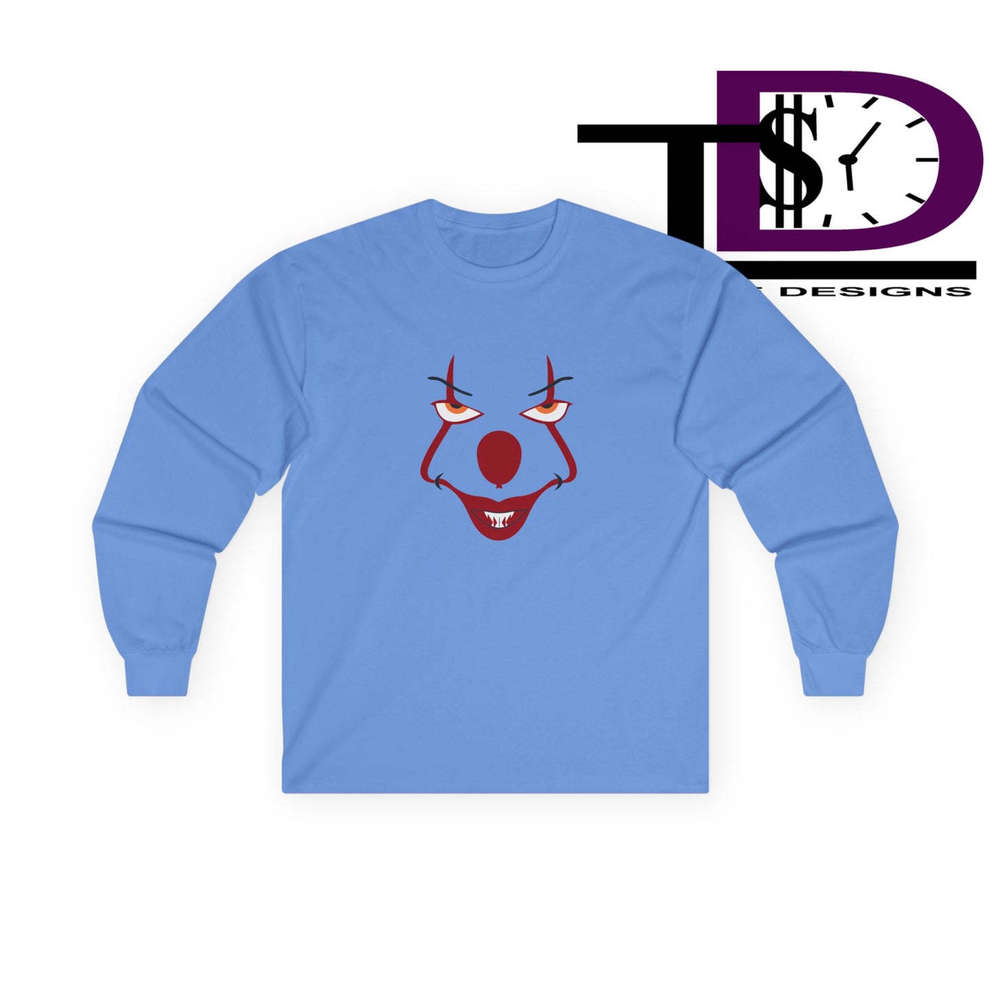 Creepy Clown Long Sleeve Tee, Halloween Shirt, Spooky Gift, Horror Fan Apparel, Unisex Cotton Tee