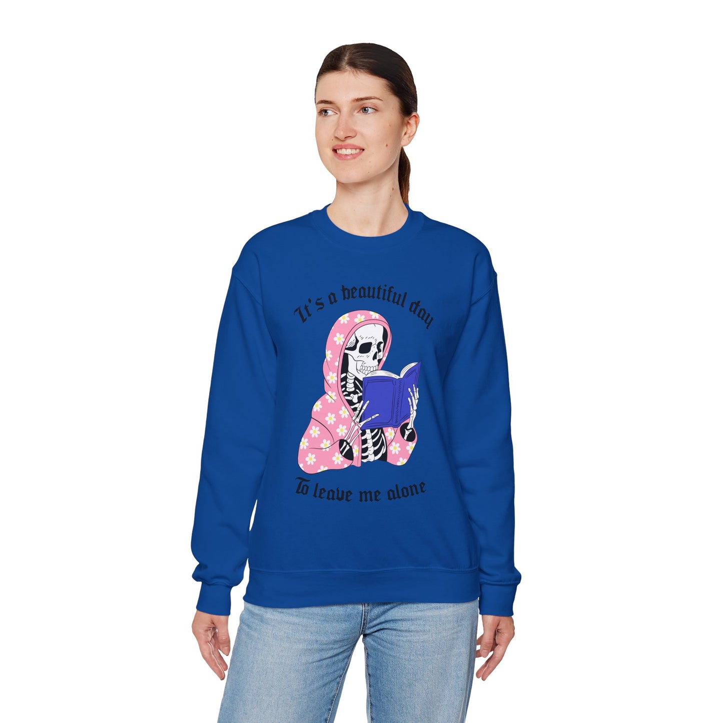 Unisex Heavy Blend™ Crewneck Sweatshirt - "It's a Beautiful Day to Leave Me Alone" Cozy Graphic