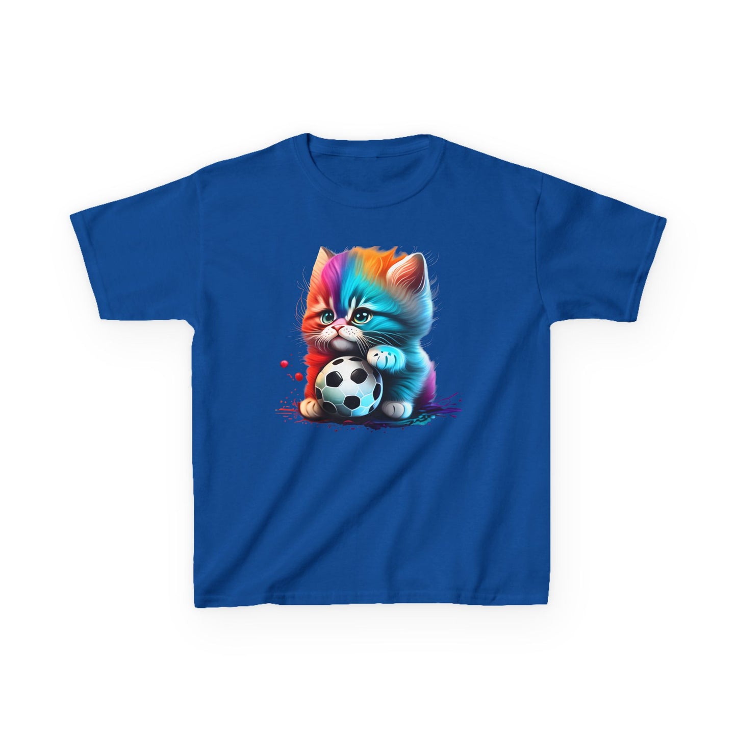 Colorful Cat Soccer Kids Tee - Fun & Playful Design for Young Animal Lovers
