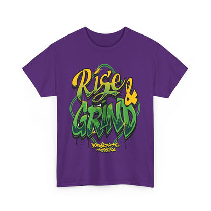 Rise & Grind Unisex Heavy Cotton Tee - Bold Graffiti Style Motivational T-Shirt