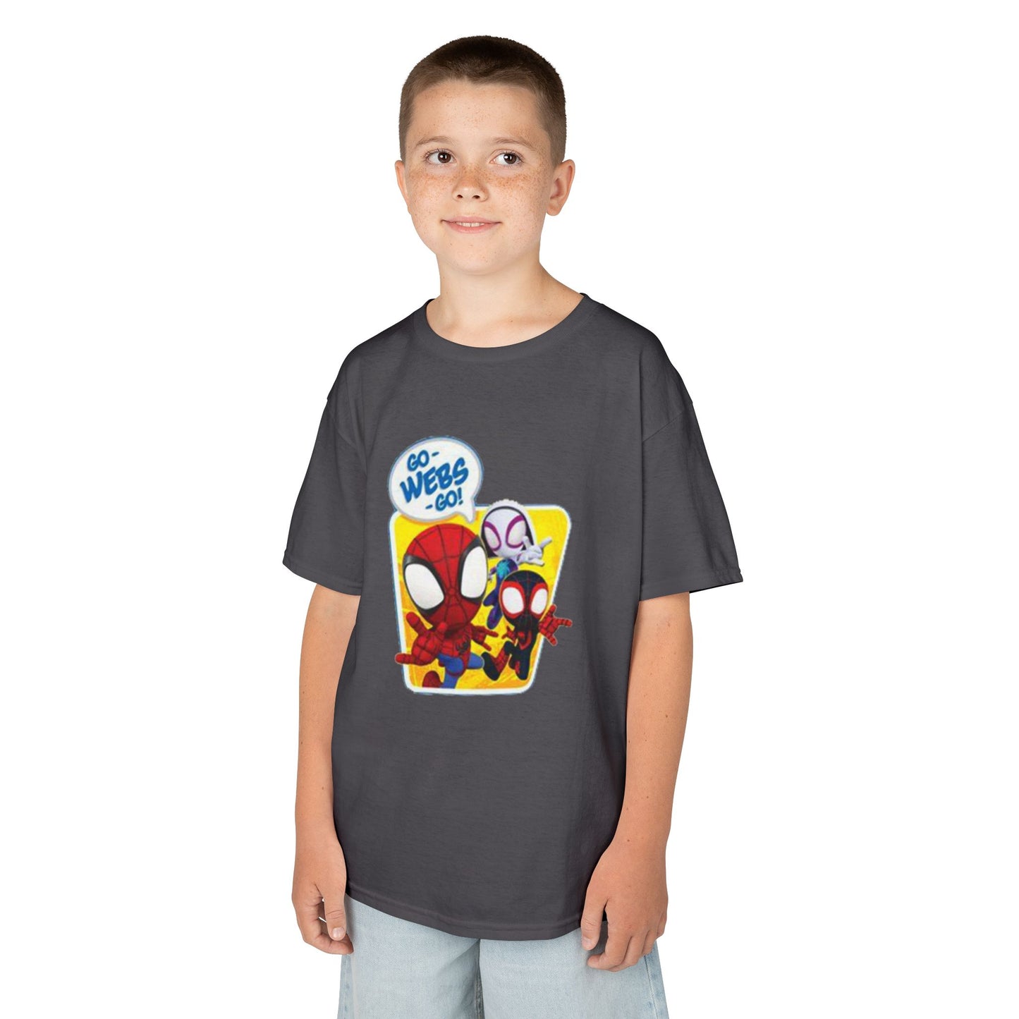Spiderman Kids Heavy Cotton Tee - Playful Superhero Shirt for Young Fans