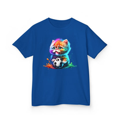 Colorful Cat Soccer Tee for Kids - Fun and Playful Design