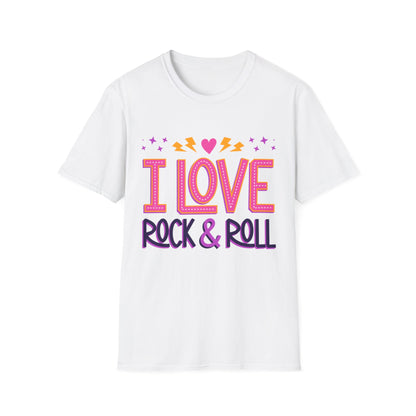 I Love Rock & Roll Unisex Softstyle T-Shirt - Vintage Music Tee, Concert Outfit, Music Lover Gift, Festival Shirt, Casual Everyday Wear